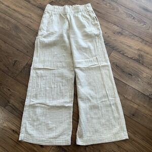 Gap Women Medium Cotton Crinkle Gauze Wide Leg Pull On Beige Pant Bedrock M